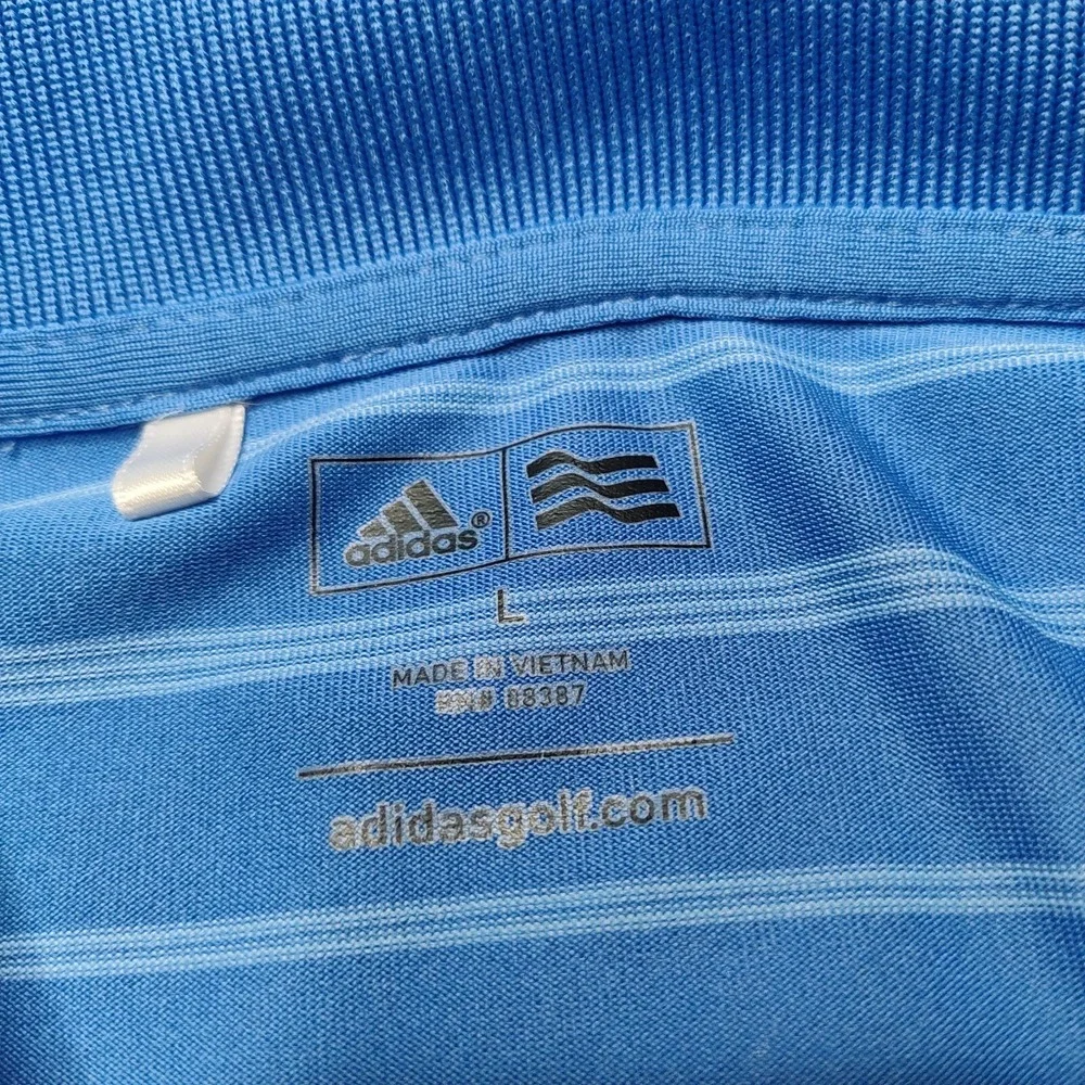 ADIDAS GOLF Men Large Blue White‎ Striped Polo Shirt EUC